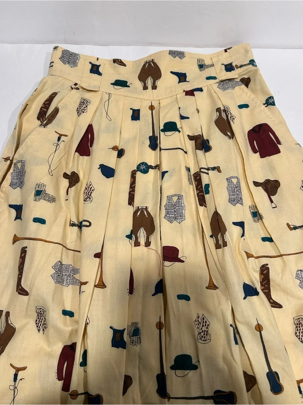 Vintage 80’s Midi Skirt 100% Cotton Rodeo Equestrian Pleated Butter Yellow Sz 4
